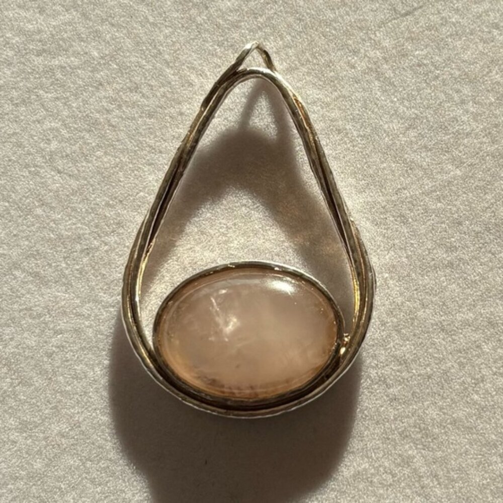 RL 925 Sterling SilverrOne Sizee Quartz Pink Stone Statement Necklace Pendant